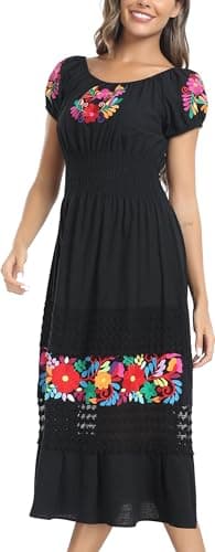 YZXDORWJ Women's Mexican Floral Embroidered Maxi Dress