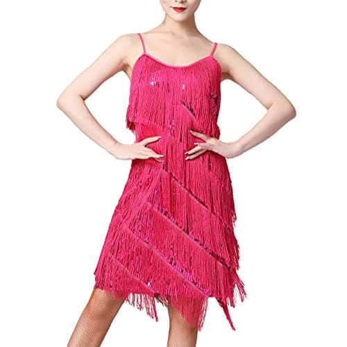 Latin Dance Dress for Adult Women with Sequins and Tassels