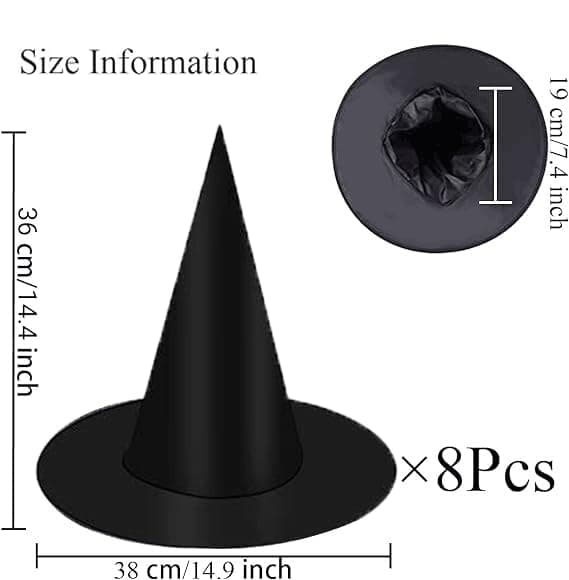 8Pcs Black Hanging Witch Hats for Halloween Party-decoration