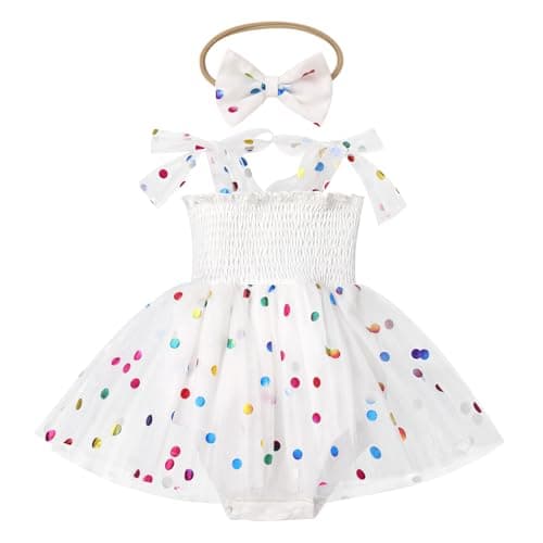 IMEKIS Boho Strawberry Romper Tulle Dress & Headband for Baby Girls Summer Photo Shoot