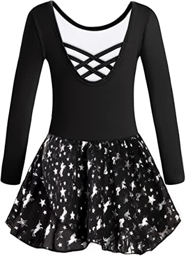 DANSHOW Shiny Ruffle Sleeve Ballet Leotard for Girls Toddler Dance Skirted Tutu Dress