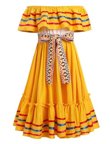 IMEKIS Toddler Girl Traditional Mexican Embroidered Floral Dress 4-10T