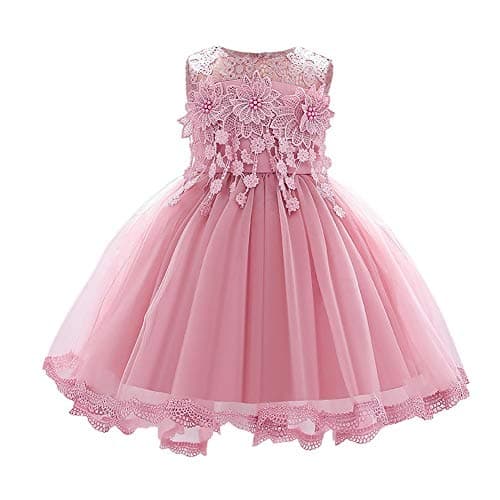 OBEEII Toddler Christening Baptism Tutu Dress with Flower Embroidery