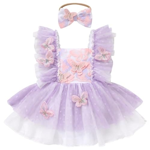 Floral Lace Ruffle Sleeve Backless Baby Girl Romper Dress Outfit