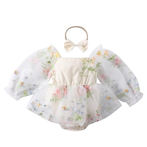 Newborn Baby Girl Flower Embroidery Tutu Princess Bodysuit