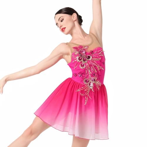 AFAVOM Women's Sequin Flower Ice Skating Dress for Competition Costume