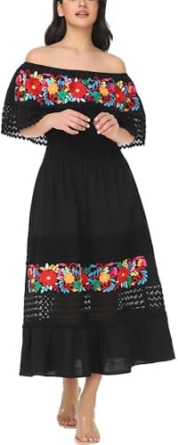 Embnoyes Boho Embroidered Maxi Lace Wedding Dress for Women