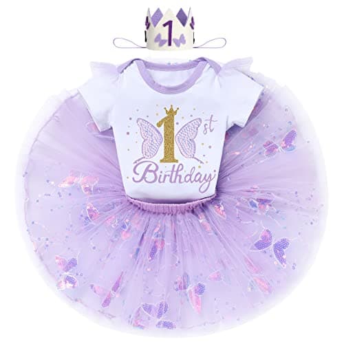 IDOPIP Butterfly 1st Birthday Tutu Outfit for Cake Smash Photo