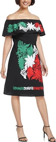 YZXDORWJ Women's Mexican Embroidered Ruffle Collar Dress