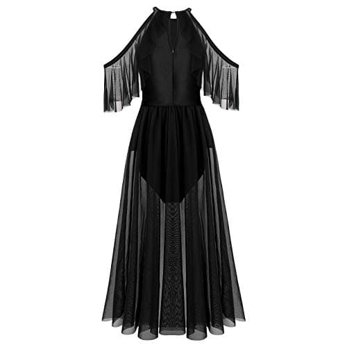 Lyrical Dance Costume for Women: Shiny Cross-Strap Mesh Tulle Dress
