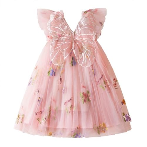 Nileafes Toddler Girl Summer Floral A-Line Sundress Sleeveless Beach Butterflies