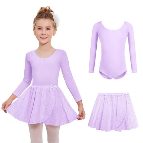 Zaclotre Girls' Long Sleeve Shiny Ballet Leotard Dance Outfit for 3-11Y