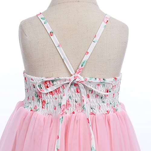 Boho Floral Backless Tulle Dress with Flower Headband for Baby Girl Toddler Kids 1st/2nd Birthday Party