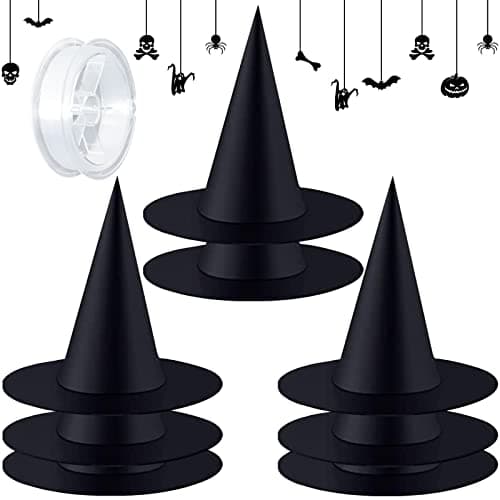 Black Witch Hats with Hanging Decorations for Halloween Party