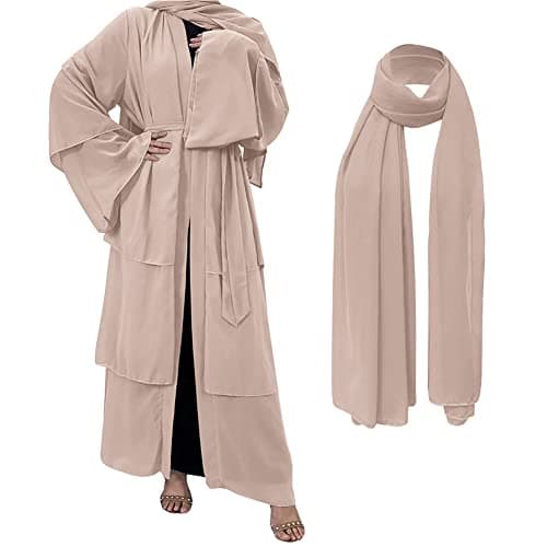 ODIZLI Women's Dubai Style Solid Color Cardigan Robe for Ramadan Modest Fashion