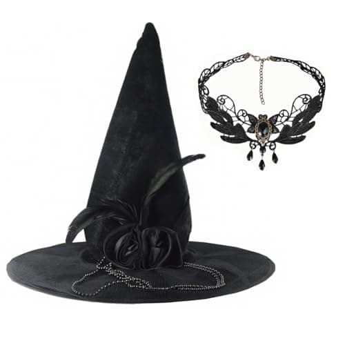 Miyxsin Halloween Pointed Witch Hat & Necklace