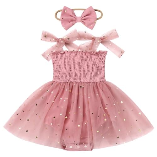 IMEKIS Boho Strawberry Romper Tulle Dress & Headband for Baby Girls Summer Photo Shoot