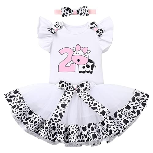 Baby Girl Toddler Kids Farm Animal Cow Theme Birthday Party Outfit