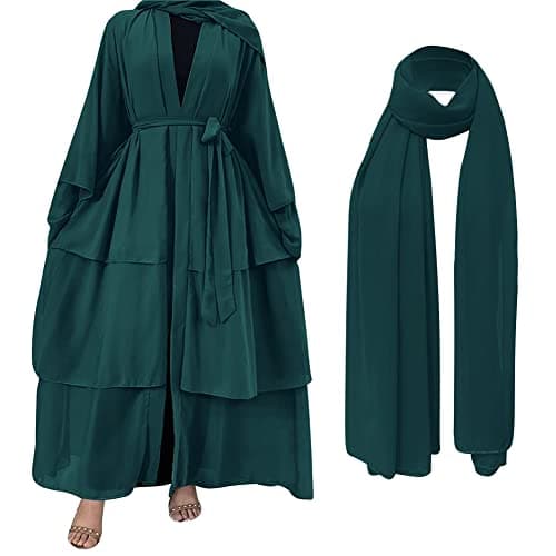 IDOPIP Women's Muslim Abaya Dress - Long Sleeve Dubai Cardigan Robe