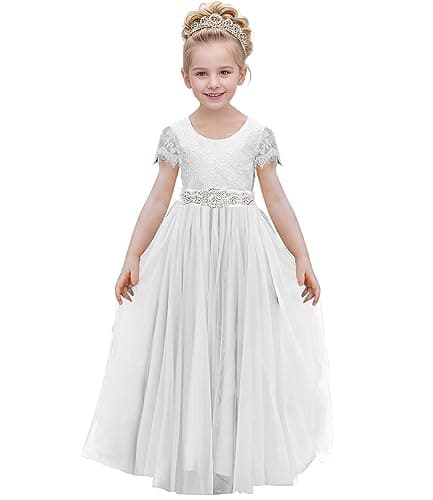 Abaowedding Lace V-Back Flower Girl Dress