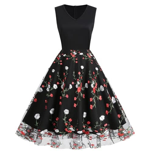 IWEMEK Women's Keyhole Floral Embroidery Cocktail Dress