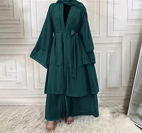 IDOPIP Women's Muslim Abaya Dress - Long Sleeve Dubai Cardigan Robe