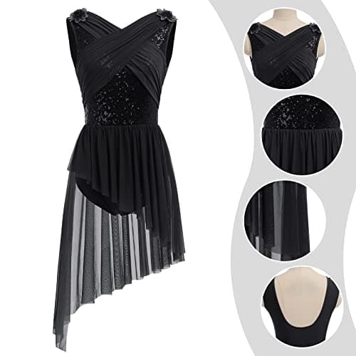 IBAKOM Shiny Sequins Asymmetrical Dance Dress for Women Contemporary Costumes