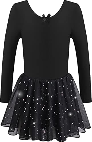 DANSHOW Ballet Girls Glitter Leotards with Tutu Skirt Petal Sleeve