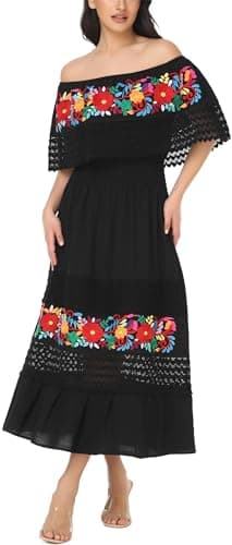 Embnoyes Boho Embroidered Maxi Lace Wedding Dress for Women