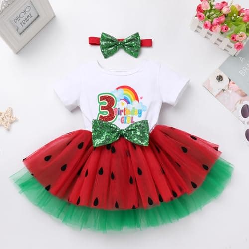 ODASDO Watermelon Birthday Party Dress with Headband for Girls