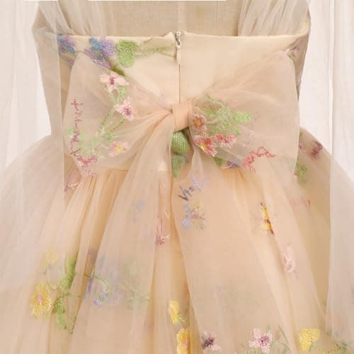 ODOLDI Baby Flower Girl Sleeveless Spaghetti Straps Floral Embroidered Toddler Party Dress