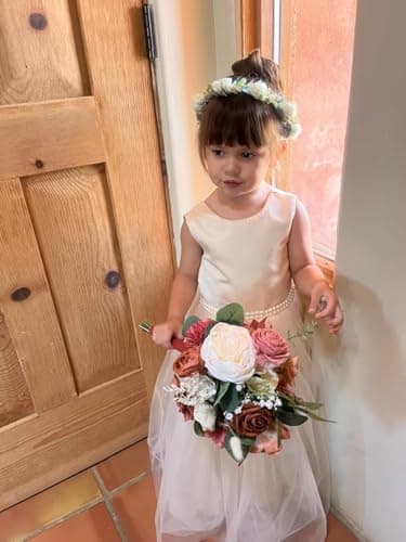 MCieloLuna Flower Girl Satin Tulle Princess Dress with Bow-Knot