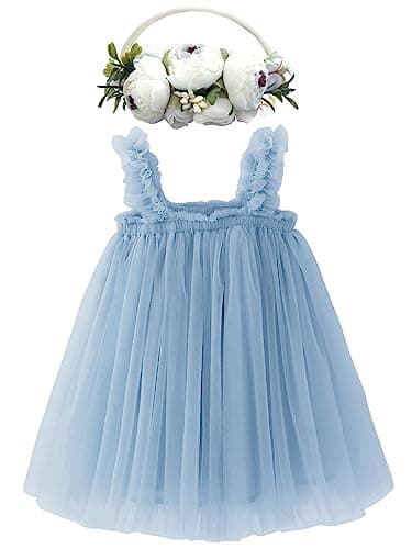 Rainbow Tutu Dress with Flower Headband for Toddlers