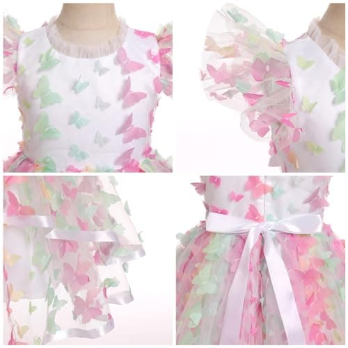 ODASDO Girls A-line Tutu Tulle Ruffle Sleeve Dresses for Birthday Party