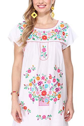 Unik Women's Embroidered Mexican Bohemian Long Casual Dress