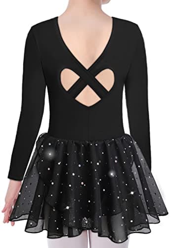 DANSHOW Shiny Ruffle Sleeve Ballet Leotard for Girls Toddler Dance Skirted Tutu Dress