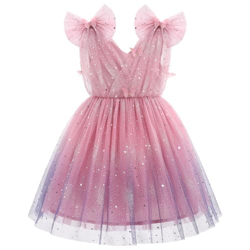 IMEKIS Girls' Butterfly Sparkle Tulle Dress for Weddings and Birthdays 2-10T