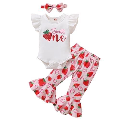 YOUNGER TREE Baby Girl 1st Birthday Outfit Romper & Flared Pants