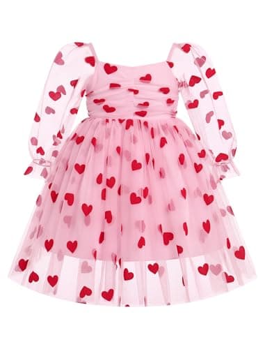 ODASDO Girls' Square Neck Mesh Long Sleeve Tutu Dress for Special Occasions