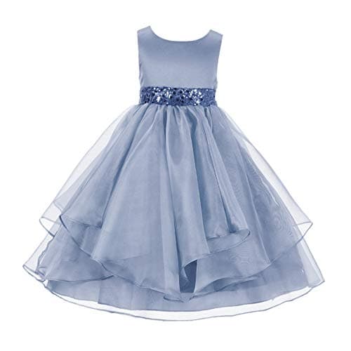 ekidsbridal Asymmetric Ruffled Organza Sequin Flower Girl Dress