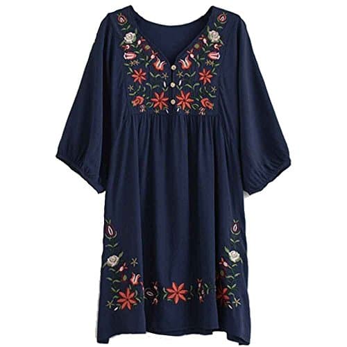 Kafeimali Summer V-Neck Mexican Embroidered Women's Dressy Tops