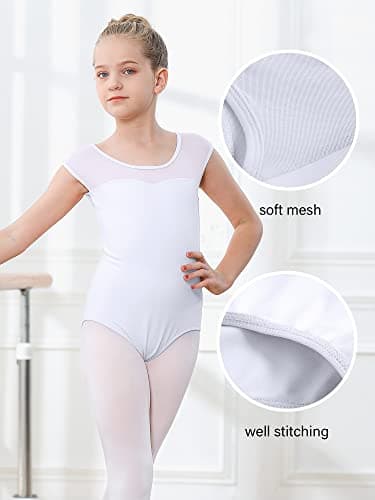 Black Mesh Short Sleeve Leotard for Girls' Ballet & Gymnastics