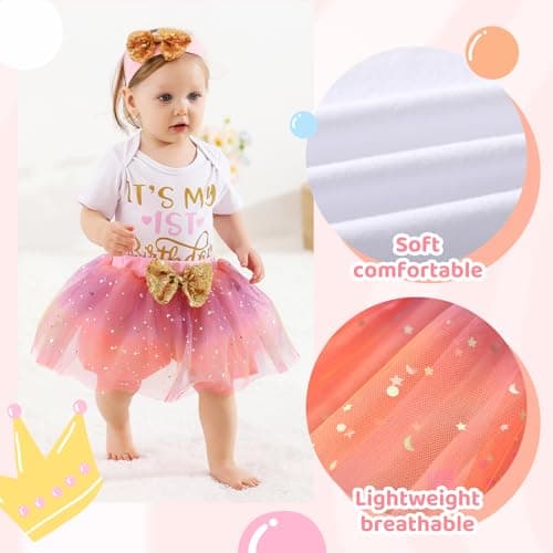 YOUNGER TREE Shiny Printed Sequin Bowknot Tutu Dress for Newborn Baby Girls' 1st Birthday