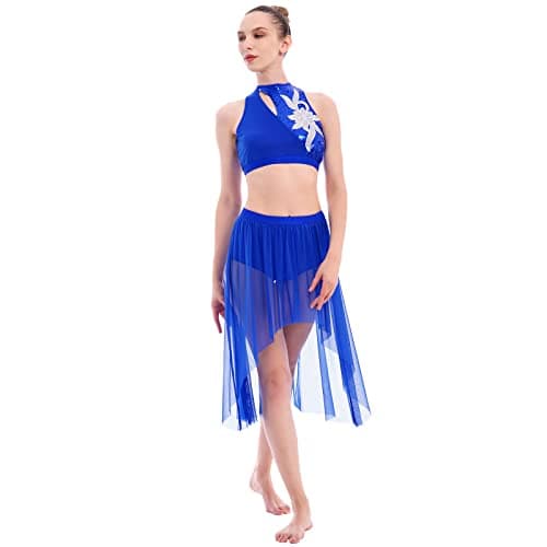 ODASDO Women's Modern Contemporary Dance CostumeCrop Top & Mesh Tulle Skirt