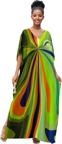 RanRui Ethnic Floral Kaftan Dress for Women Boho Swim Cover-Up