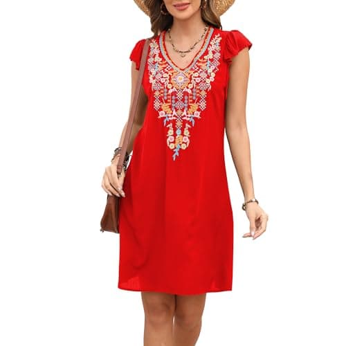 Slim Fit Women's Mexican Embroidered Fiesta Dress