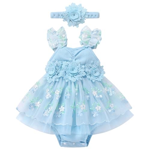 ODASDO Lace Floral Tutu Romper for Baby Girls Birthday Outfit