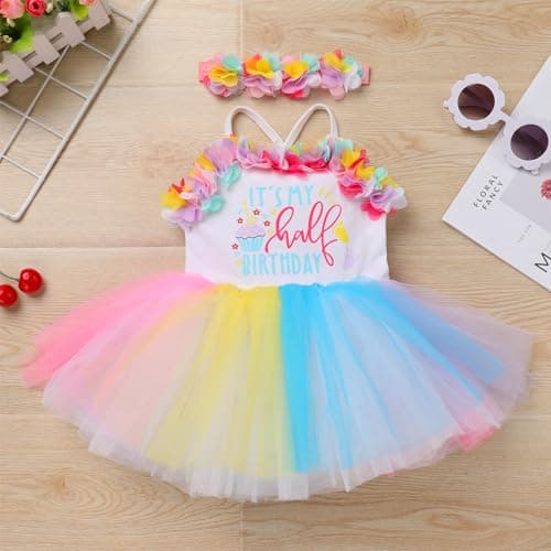 Baby Girl 6-Month Birthday Party Dress with Flower Headband - Summer Outfit