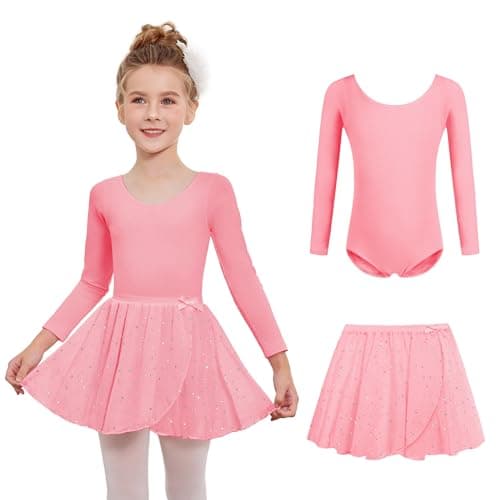 Zaclotre Girls' Long Sleeve Shiny Ballet Leotard Dance Outfit for 3-11Y