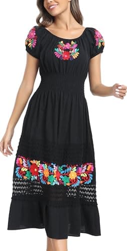 YZXDORWJ Women's Mexican Floral Embroidered Maxi Dress